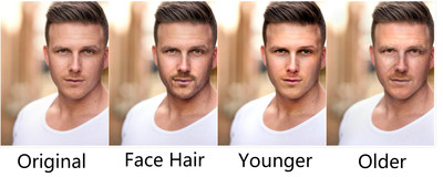 face edit: The proposed method generate high-quality hallucinated photo of the same man with face hair and old appearance.