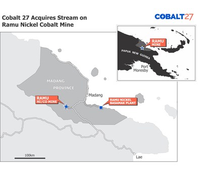 Cobalt 27 Acquires a Cash Flowing Cobalt-Nickel Stream on Producing Ramu Nickel-Cobalt Mine for US$113 Million (C$145 Million). This regional map shows the location of the Ramu mine. (CNW Group/Cobalt 27 Capital Corp)