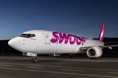 Swoop has named their first aircraft #Hamilton as a nod to their first airport base at John C. Munro International Airport in Hamilton, Ontario. (CNW Group/Swoop)