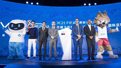 Vivo mascot and Zabivaka (FIFA World Cup mascot) join VIPs in commemorating Vivo smartphone entering the Home of FIFA