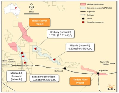 Figure 1- Flinders River Vanadium Project location map (CNW Group/Chalice Gold Mines Limited)