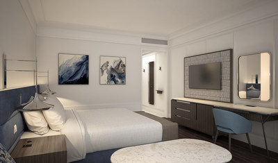 Wyndham's new prototype room, pictured above, incorporates calming design elements to promote comfort, enhanced by scientific applications from Delos to influence wellness and encourage natural sleep rhythms.