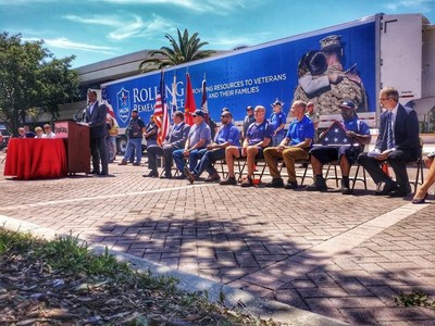 Robert Moeller of Children of Fallen Patriots Foundation speaks at the Bradenton, Florida Tropicana Headquarters stop of the 2018 PepsiCo Rolling Remembrance Relay