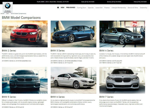 Pacific BMW's "BMW Model Comparisons" page enables luxury car shoppers to make well-informed car buying decisions by showing how BMW models measure up against similar vehicles from competitor brands.