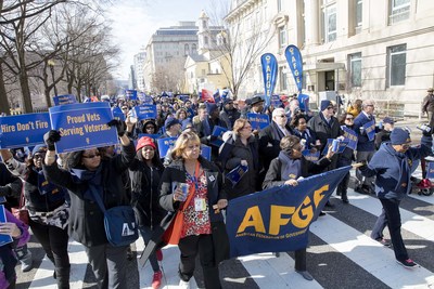 Members of the American Federation of Government Employees protest the privatization of the Department of Veterans Affairs during February's legislative conference in Washington, D.C.