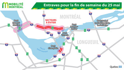 Entraves pour la fin de semaine du 25 mai (Groupe CNW/Ministre des Transports, de la Mobilit durable et de l'lectrification des transports)