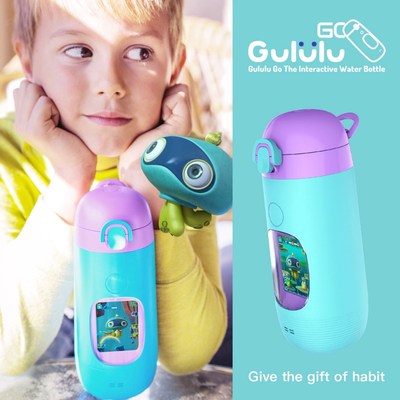 Gululu Go, a smart (connected) water bottle for children featuring an interactive pet. As daily intake goals are met, new skills and treasures unlock, making water consumption fun and creating a healthy routine to last a lifetime!