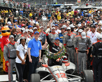 James Verrier, BorgWarner President and Chief Executive Officer and Will Power, winner of the 2018 Indianapolis 500 INDYCAR race