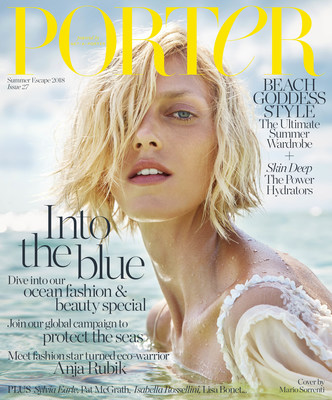 Anja Rubik wears dress by YSL photographed by Mario Sorrenti for PORTER.