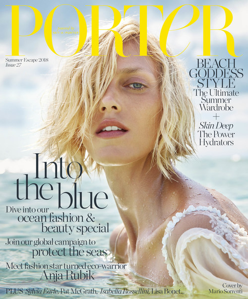 Anja Rubik wears dress by YSL photographed by Mario Sorrenti for PORTER.