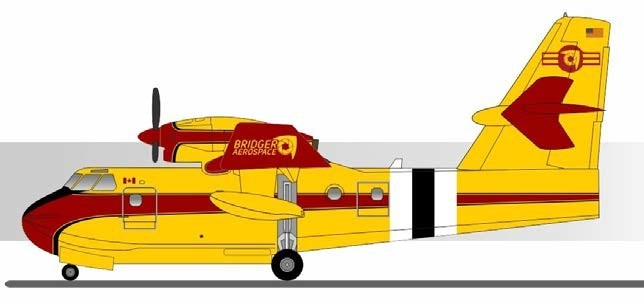 Proposed livery of Bridger’s CL-415EAF Enhanced Aerial Firefighter. The Viking CL-415EAF Conversion Program offered through Longview Aviation Asset Management is based on the Canadair CL-215T conversion program, and will incorporate modern upgrades and address obsolescence issues impacting the worldwide fleet of CL-215 & CL-415 aircraft.