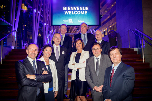 Members of the Financing Committee, Co-chairs, dignitaries: Pierre Pomerleau, Louise Roy, Jean La Couture, Robert Lacroix, Nathalie Palladitcheff, Robert Tessier, Dr Guy Breton, Michel Bouvier, Dr Claude Perreault. Absent in the photo, Jacques Bernier, Lucie Rémillard, Steven Klein. (CNW Group/Institute for Research in Immunology and Cancer - Commercialization of Research (IRICoR))