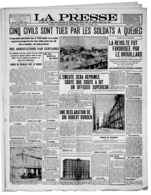 La Presse, 2 avril 1918. Collection numrique de BAnQ. (Groupe CNW/Bibliothque et Archives nationales du Qubec)