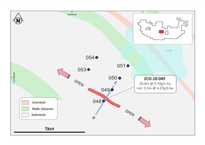 Figure 4- Lac Rapides mineralised zone plan view with significant intercept (CNW Group/Chalice Gold Mines Limited)