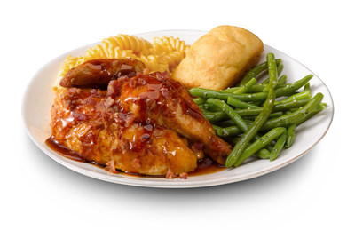 New for the summer season, signature Boston Market rotisserie chicken is available with a sweet bourbon sauce and crisp bacon pieces.
