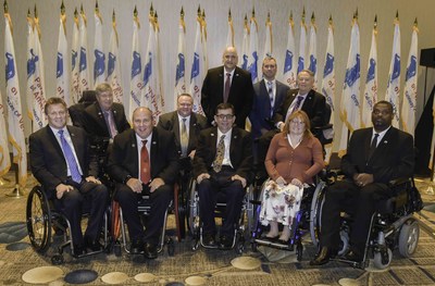 Paralyzed Veterans of America leadership pictured L-R, front row: Al Kovach, Jr., immediate past president; Hack Albertson, national vice president; Charles Brown, national vice president; Tammy Jones, national vice president; Robert Thomas, national vice president; Back row: Ken Weas, national senior vice president; Tom Wheaton, national treasurer; David Zurfluh, national president; Carl Blake, executive director; and Larry Dodson, national secretary