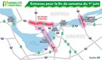 Principales entraves sur le réseau routier de la région de Montréal ce soir et la fin de semaine