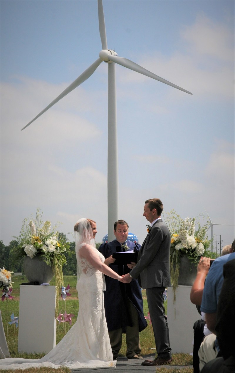 Couple exchanges vows at base of turbines on the North Findlay Wind Campus in Findlay, OH
