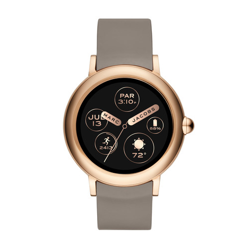 The Marc Jacobs Riley touchscreen smartwatch combines design and functionality with a variety of customizable faces ranging from quirky to sleek and the latest Wear OS by Google™ features.