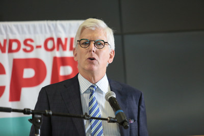 Dr. Jacob Asher, Chief Medical Officer of Anthem Blue Cross, delivers remarks at the Hands-Only CPR training kiosk launch at Oakland International Airport. An Anthem Blue Cross Foundation-supported kiosk is located near Gate 8, Terminal 1.