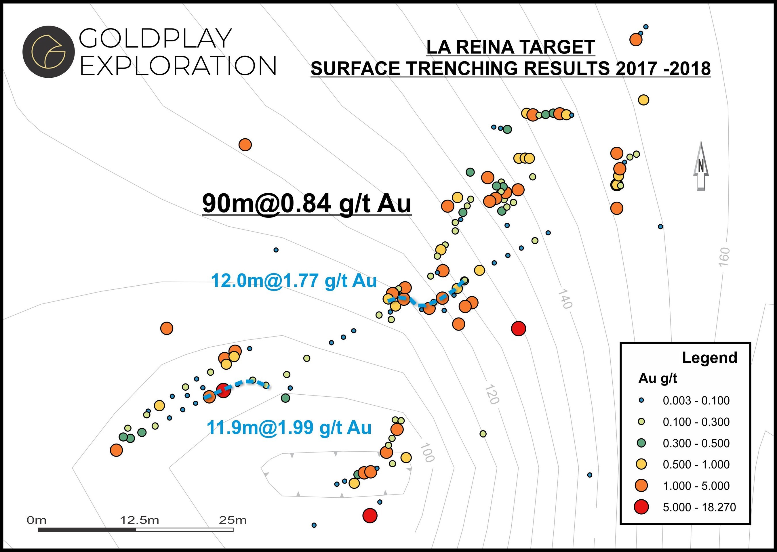 Figure 03- La Reina Map – Location of Samples & Results (CNW Group/Goldplay Exploration Ltd)