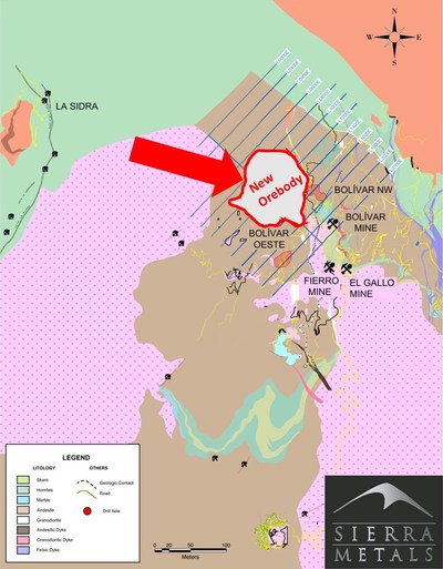 Figure 1- Geological map of the Bolivar Mine (CNW Group/Sierra Metals Inc.)
