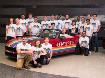 Members and allies of GALA, the Gay and Lesbian Alliance at FCA US, check out the specially-wrapped 2018 Fiat 124 Spider that will serve as the grand marshal vehicle in this year’s Motor City Pride parade which starts in downtown Detroit Mich. at noon on Sunday June 10.