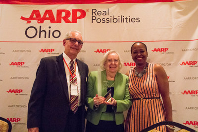 Pictured L to R are past AARP Ohio State President, Dr. Michael Barnhart, the 2017 AARP Ohio Andrus Award Winner Betty 