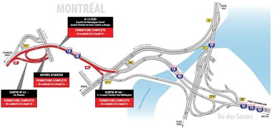 Principales entraves sur le réseau routier de la région de Montréal ce soir et la fin de semaine (Groupe CNW/Ministère des Transports, de la Mobilité durable et de l'Électrification des transports)