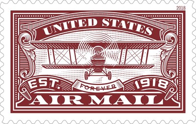 The second United States Air Mail Forever stamp, the Air Mail Red Forever stamp is being issued to mark the 100th anniversary of the Post Office Department's taking charge of the nation's airmail service and making it part of the fabric of the American economy.