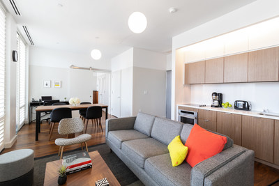 The Pod Hotels' two bedroom Pod Pad living room and dining area.