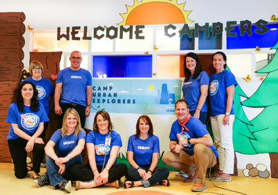 Camp Urban Explorers, sponsored by Slalom, opens June 13, 2018 for inpatients and their families at Ann & Robert H. Lurie Children's Hospital in Chicago. Pictured (front; left to right): Dana Anderson, Meghan Liston, Amber Heinrich, and Scott Zagalak. Pictured (back; left to right): Lara Wagner, Pat Ebervein, Justin Odenbach, Katie Morris, and Rebecca Manderschied.