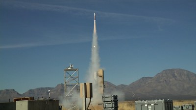 The Lockheed Martin Miniature-Hit-to-Kill missile, pictured during a January 2018 controlled flight test at White Sands Missile Range, was awarded a $2.6 million dollar maturation contract to evaluate its effectiveness and demonstrate manufacturing readiness as part of the Extended Mission Area Missile Program.