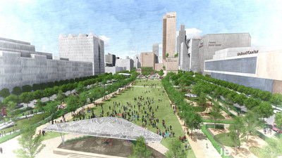 Gene Leahy Mall would rise to street level and feature a lawn for events.