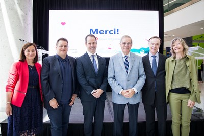 Ms. Maud Cohen, Dr. lie Haddad, Mr. Darryl White, CEO of BMO Financial Group, Mr. L. Jacques Mnard, President Emeritus of BMO Financial Group, Dr. Fabrice Brunet, CEO of the CHU Sainte-Justine, Dr. Patricia Garel (CNW Group/CHU Sainte-Justine Foundation)