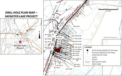 DRILL HOLE PLAN MAP - MONSTER LAKE PROJECT (CNW Group/IAMGOLD Corporation)