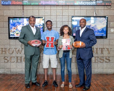 The NFL and Howard University have partnered to launch the Campus Connection program. Pictured L to R: Howard University School of Business Dean Baron Harvey, Ph.D., Ninuola Onatemowo, a senior accounting student from Lagos, Nigeria; Cierra Wells, a senior international business student from Montgomery County, Md., and Associate Dean Anthony D. Wilbon, Ph.D.