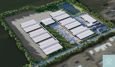 Aerial rendering of Sundial's facility in Olds, Alberta (CNW Group/Sundial Growers)