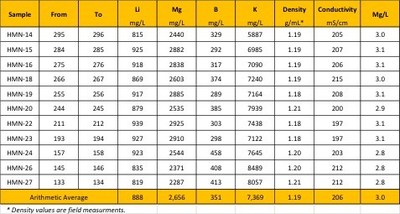 The assay results are shown in the table.