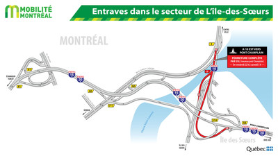 Entraves dans le secteur de L'Île-des-Soeurs (Groupe CNW/Ministère des Transports, de la Mobilité durable et de l'Électrification des transports)
