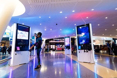 A PeriscapeVR concierge escapes to a virtual reality in Terminal 4 at John F. Kennedy International Airport