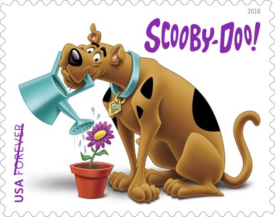 This new issuance is a 12-stamp sheet featuring Scooby-Doo helping out by watering a blossoming plant in a flowerpot ? a simple act symbolizing a component of the 