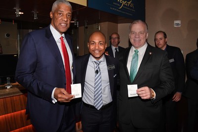 (L to R) Basketball Legend Julius Erving, Borgata President & COO Marcus Glover and New Jersey Senate President Steve Sweeney
