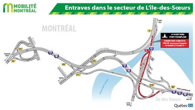 Entraves dans le secteur de L'le-des-Soeurs (Groupe CNW/Ministre des Transports, de la Mobilit durable et de l'lectrification des transports)