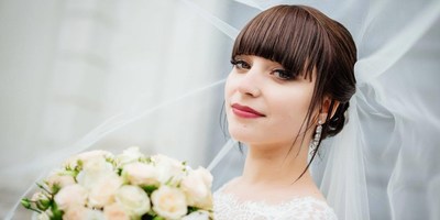 Smooth Hair with Bangs Wedding Hairstyle