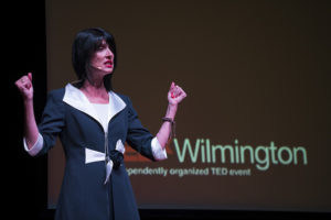 Author Laura J. Wellington on stage at TEDxWilmingtonLive