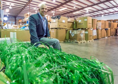 Rick Perez, President, CEO of Avangard Innovative, 11906 Brittmoore Park Drive, discusses his recycling company.
ID: Rick Perez sits on a bale of the normally-troublesome plastic strapping.
Wednesday  June 3, 2015 (Craig H. Hartley/For the Houston Chronicle)