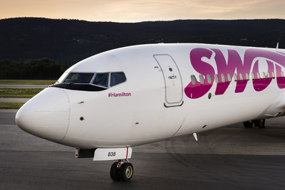 Swoop's first aircraft is named #Hamilton after their first base. (CNW Group/Swoop)