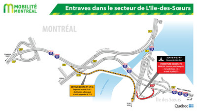 Entraves dans le secteur de L'le-des-Soeurs (Groupe CNW/Ministre des Transports, de la Mobilit durable et de l'lectrification des transports)