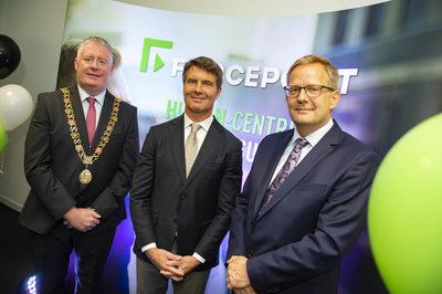 Councillor Mick Finn, Lord Mayor of Cork, Matt Moynahan and Andrew Vogelaar the Head of Growth Markets at IDA Ireland celebrate the opening of the Forcepoint Cork office.